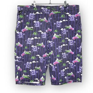 Vintage SHMACK Shorts 100% Cotton Purple Green Men’s Size 36 Palm Trees $ Signs